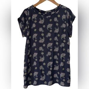 LOFT Grey Floral Print Short Sleeve Blouse Top Size Small Career Office Wear EUC